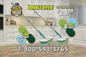 Get Floor Police Motorized Mop with two microfiber pads  Call 1-800-591-3765