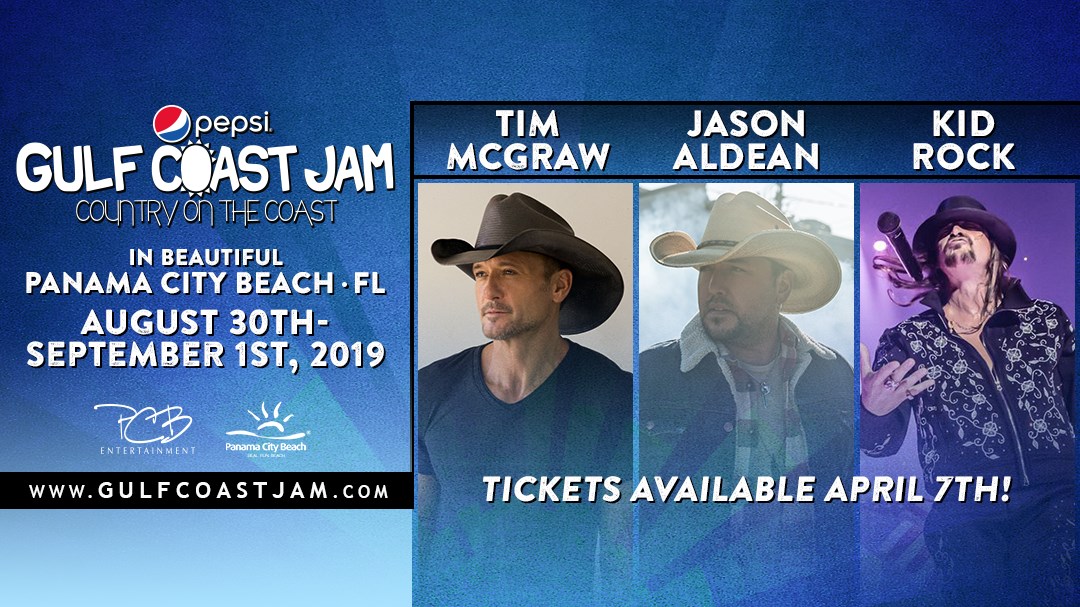 Pepsi Gulf Coast Jam Announces Headliners Tim McGraw, Jason Aldean, Kid Rock Lead 7th Annual Country On The Coast 