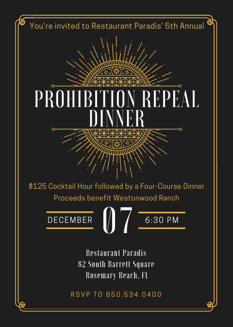 Restaurant Paradis Announces Fifth Annual Prohibition Wine Dinner