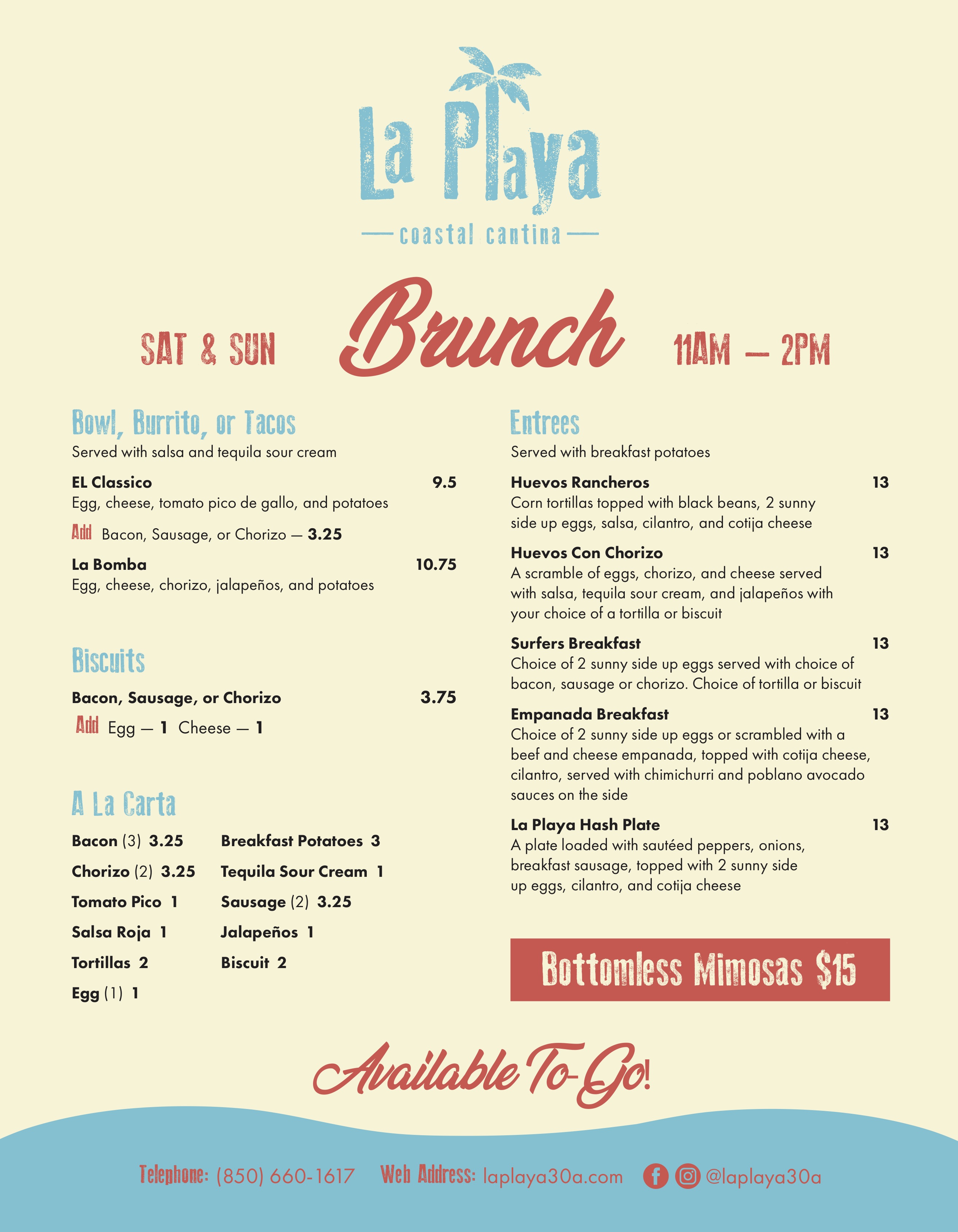 La Playa in Gulf Place to Offer Brunch on Saturdays and Sundays