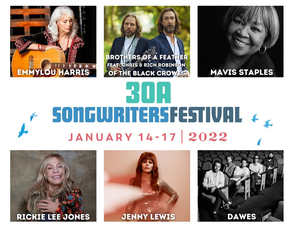 30a songwriters festival 2022 BROTHERS OF A FEATHER feat. CHRIS & RICH ROBINSON OF THE BLACK CROWES, DAWES, MAVIS STAPLES, JENNY LEWIS, EMMYLOU HARRIS, and RICKIE LEE JONES