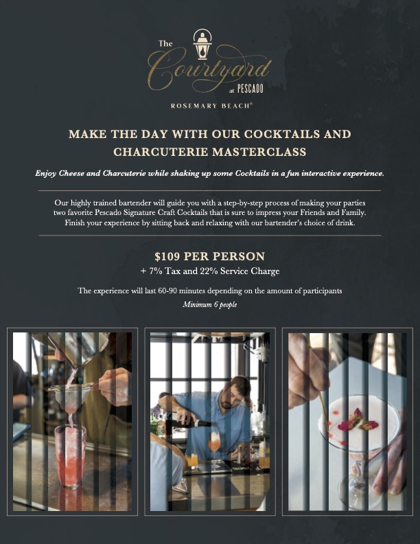 Cocktail and Charcuterie Master Class Offered at The Courtyard at Pescado