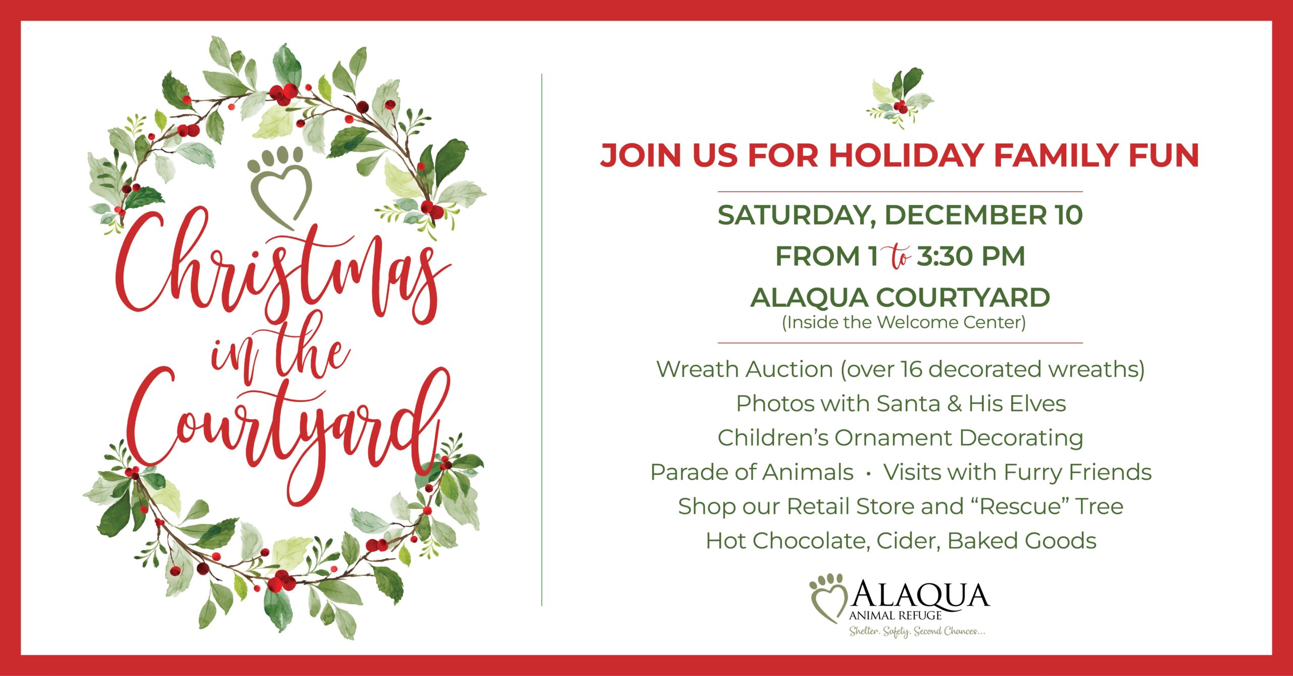 Alaqua Animal Refuge Announces Christmas in the Courtyard on Saturday, December 10