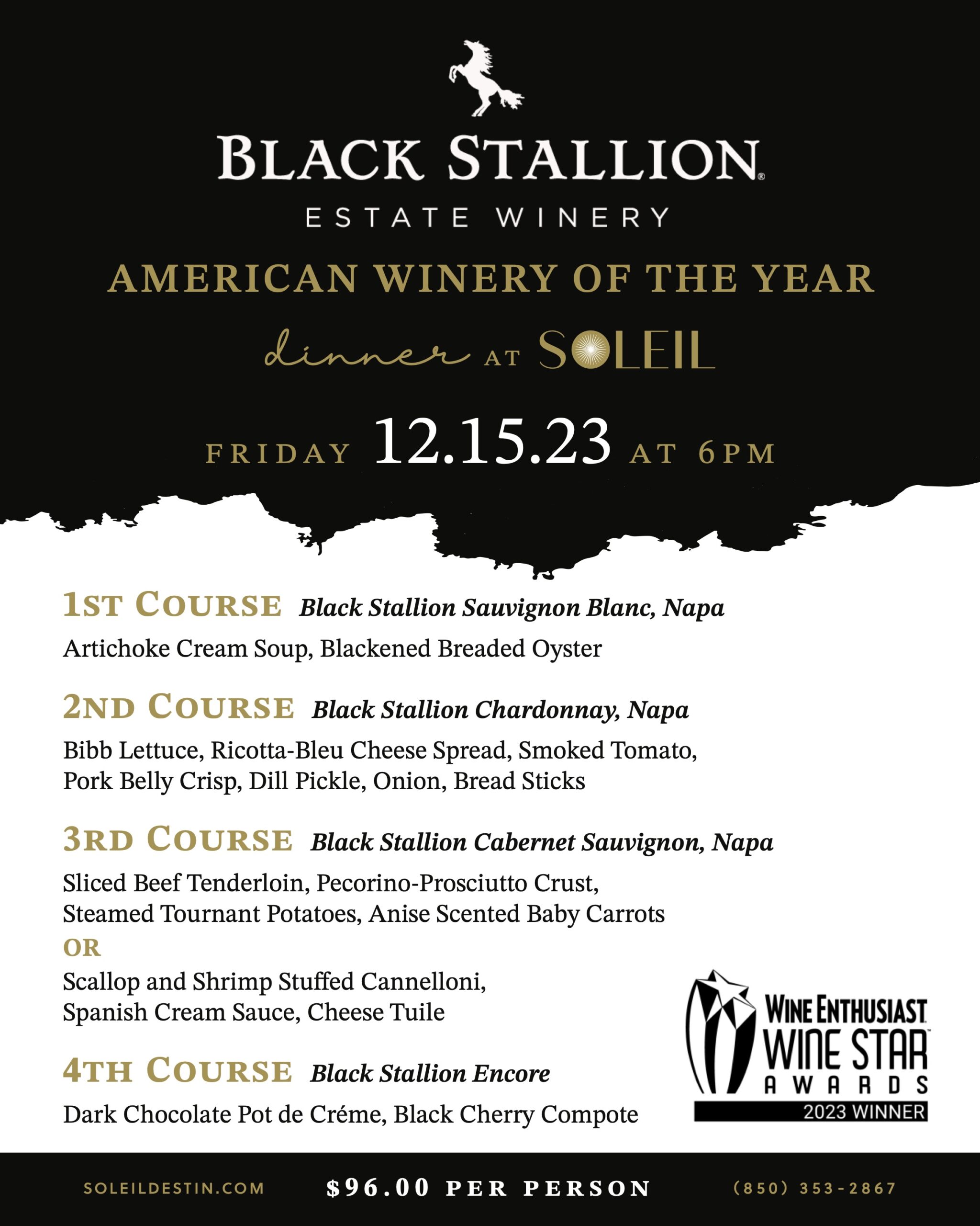 Soleil to Host a Black Stallion Winery Dinner