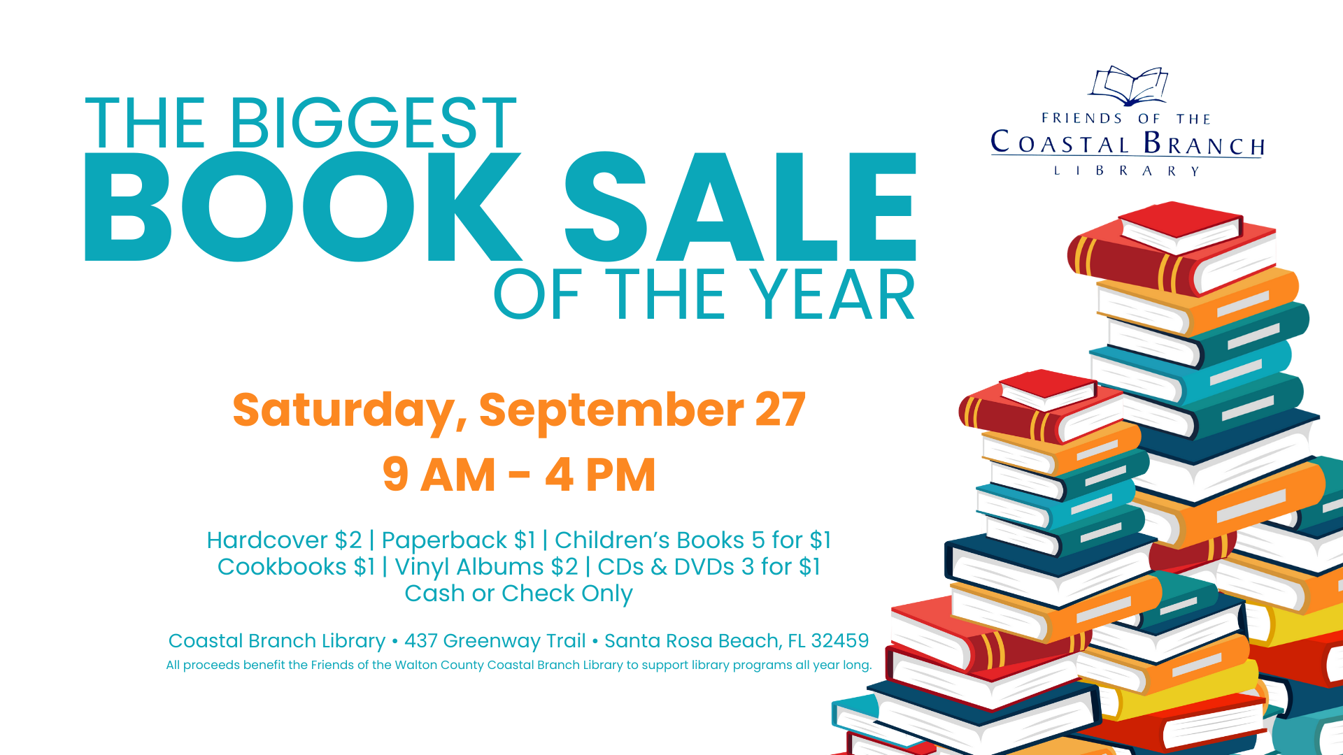 Friends of the Coastal Branch Library Announces their BIGGEST Book Sale of the Year