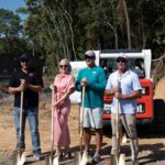 President of Sandestin Investments Sarah Becnel (center left), Director of Tennis and Pickleball Todd Hanson (center right) and Executive Director of Activities Jason Draughn (right) break ground on the Sandestin pickleball courts with a representative of Cajun Courts.