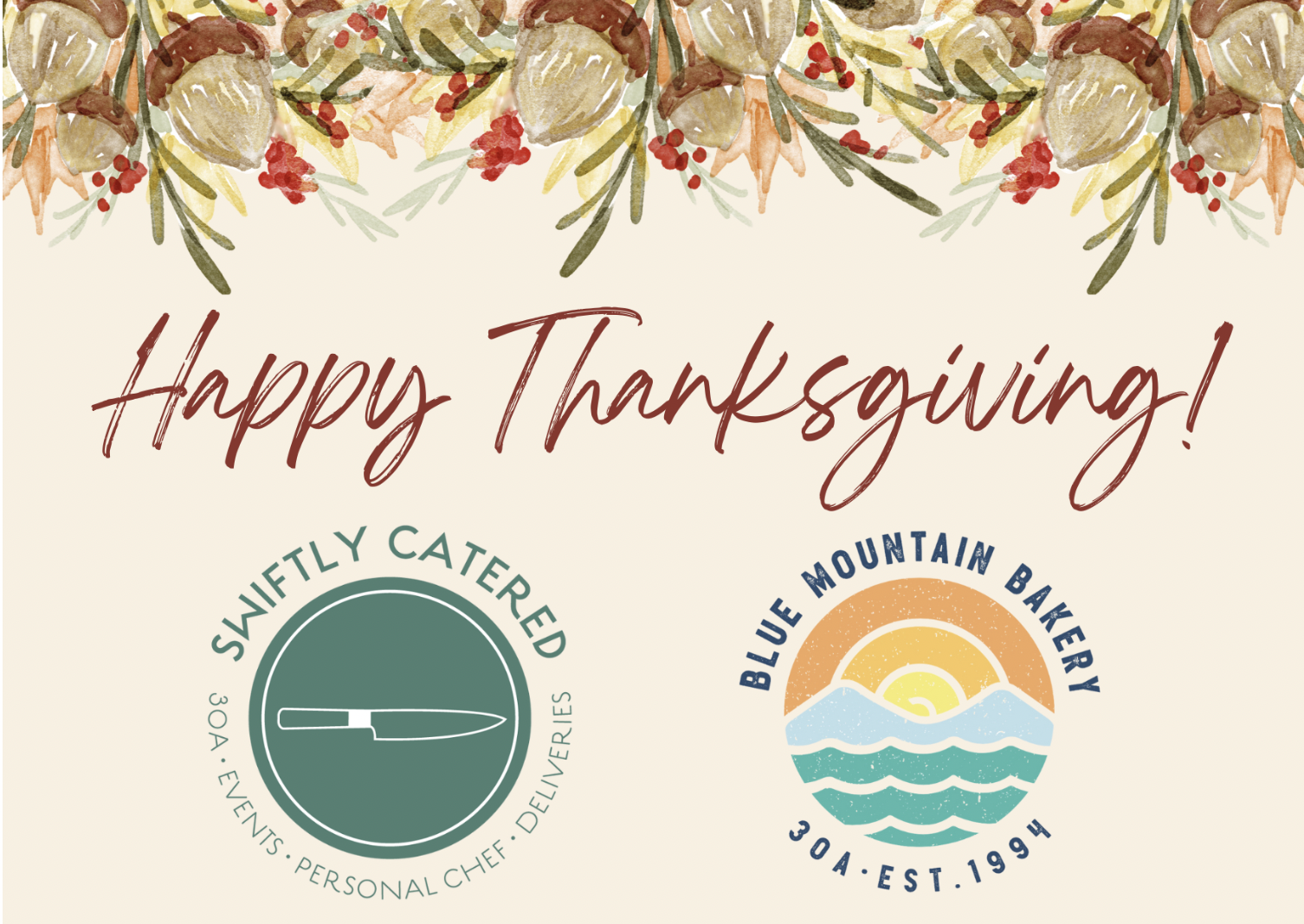 Blue Mountain Bakery and Swiftly Catered: Thanksgiving Meals and Pickup Party